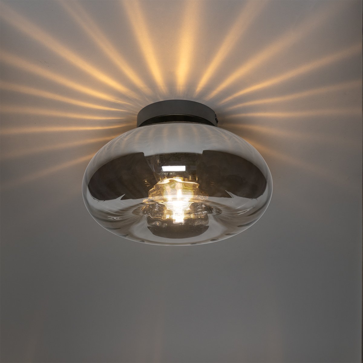 Art Deco Ceiling Light Black with Smoke Glass - Ayesha