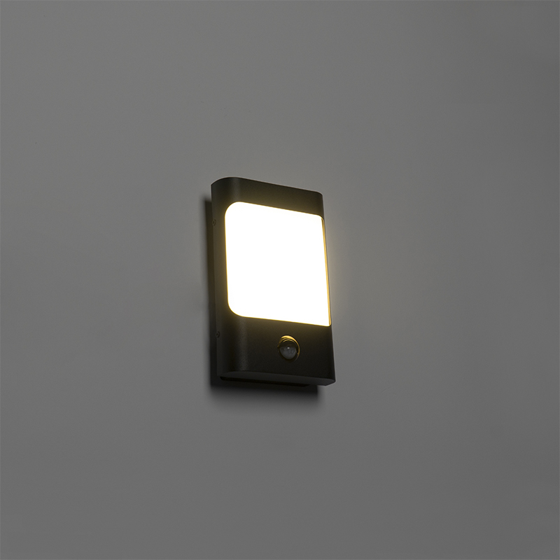 Aplique negro con LED IP44 con sensor de movimiento - Khuvan