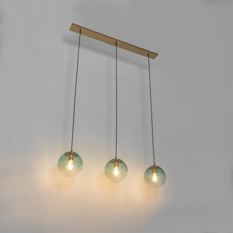 Art Deco Pendant Light Brass with Green Glass 3-Light - Pallon