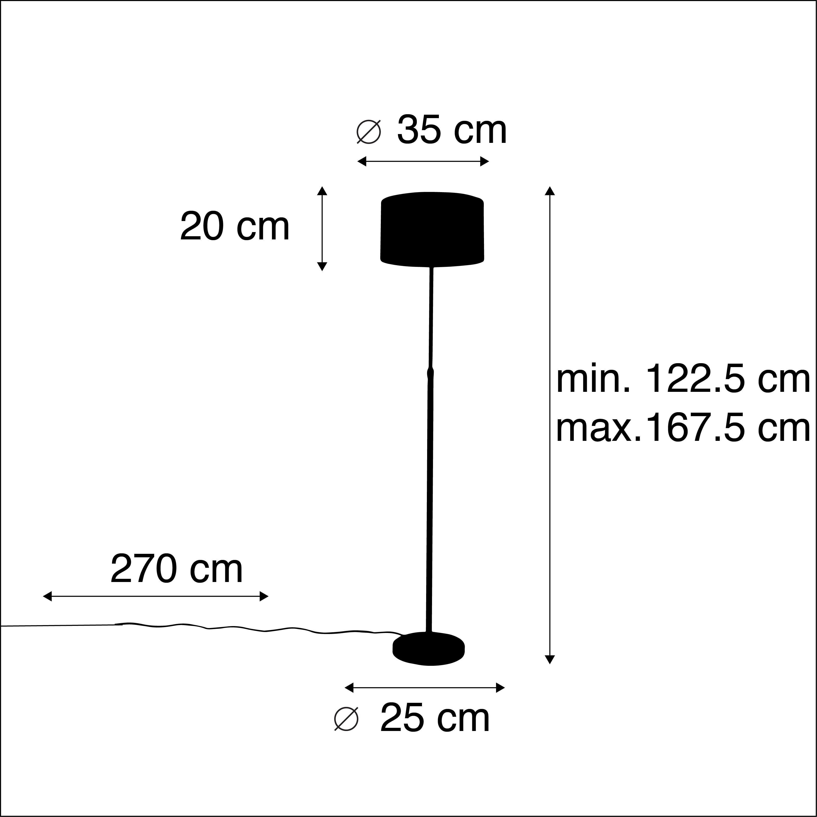 Lampadaire noir avec abat-jour en velours noir avec or 35 cm