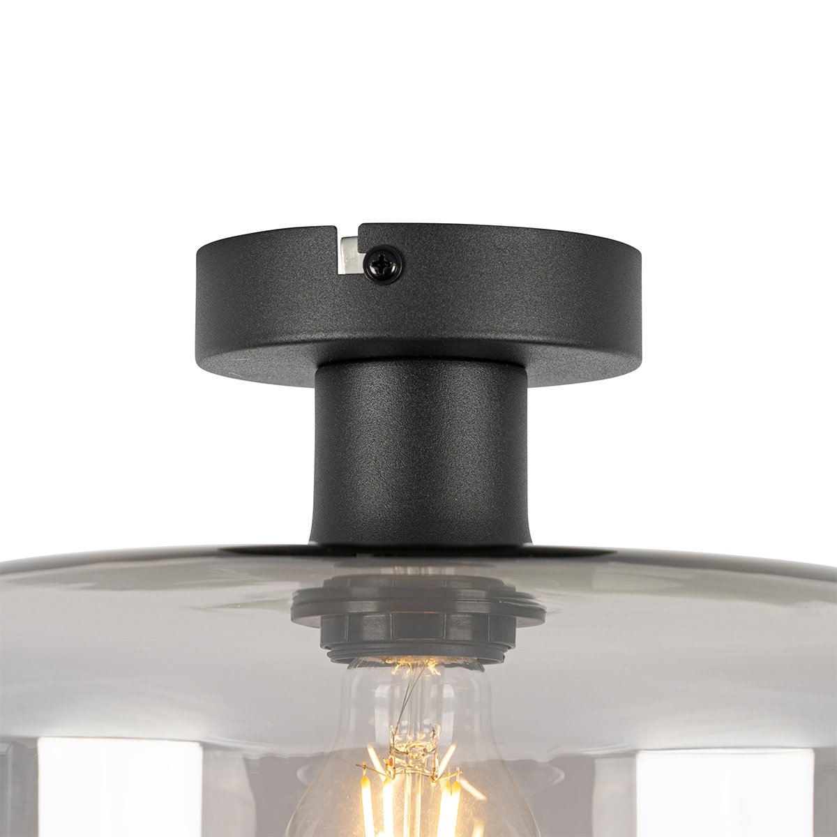 Art Deco Ceiling Light Black with Smoke Glass - Bizle
