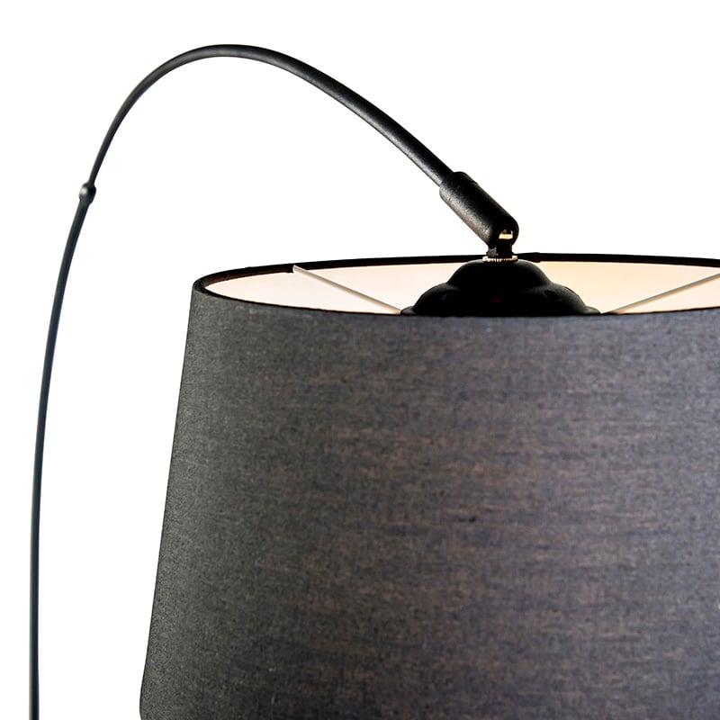 Lampada ad arco moderna nera con paralume in tessuto nero - Arc Basic