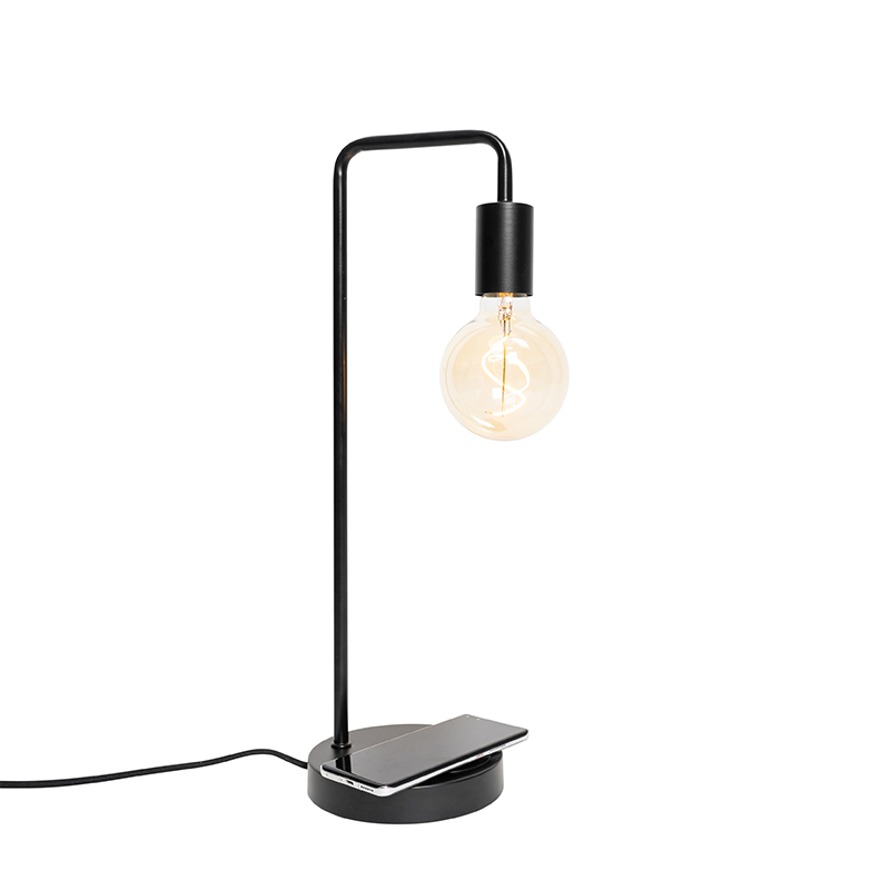 Modern Black Table Lamp with Wireless Charging - Facil