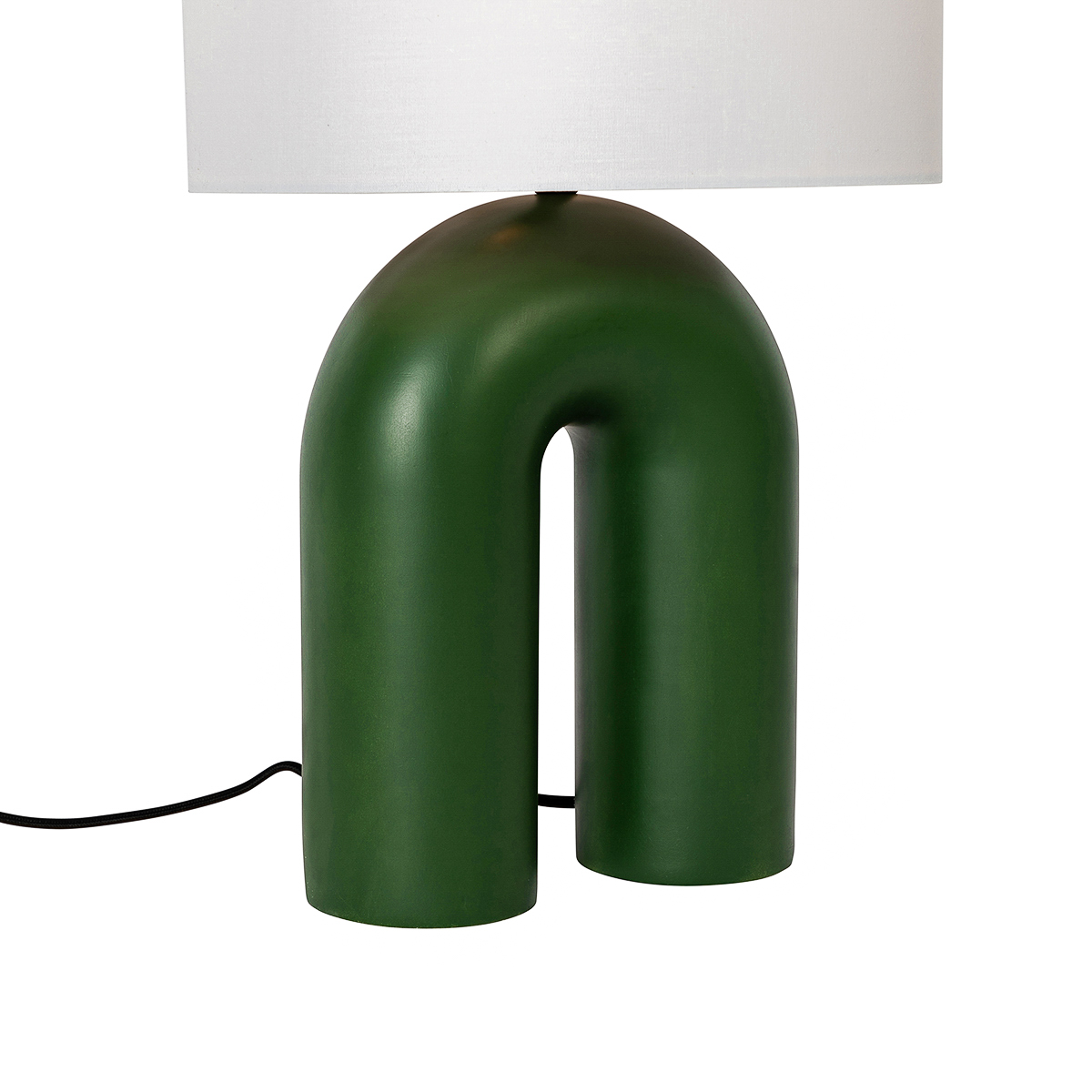 Lampada da tavolo di design verde con paralume in lino bianco - Lotti