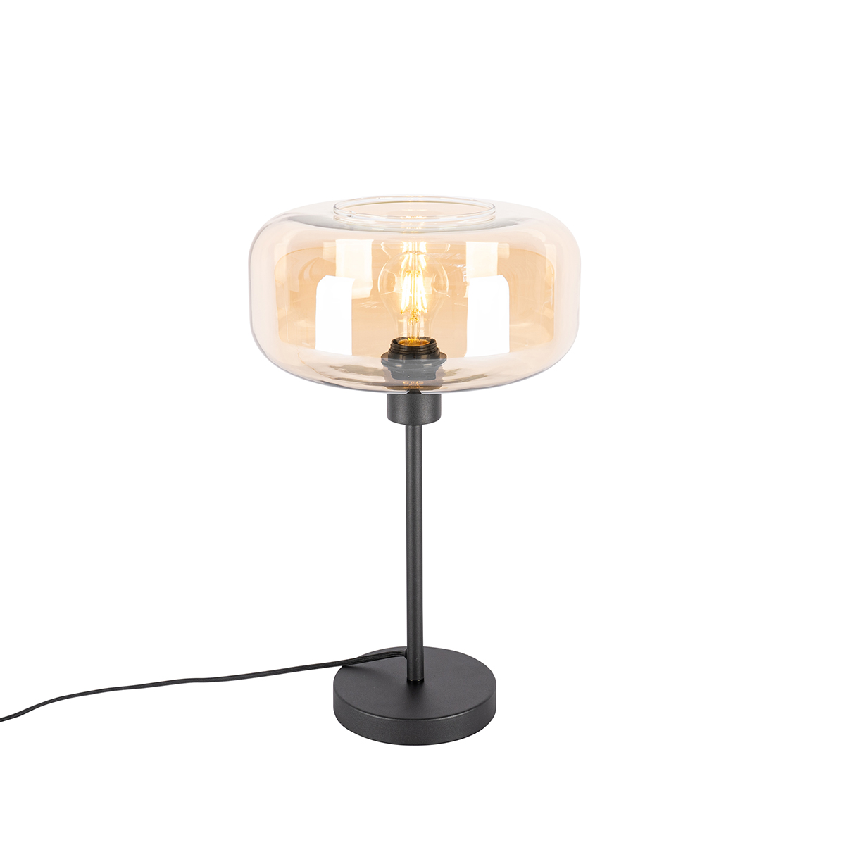 Art Deco Table Lamp Black with Amber Glass - Bizle