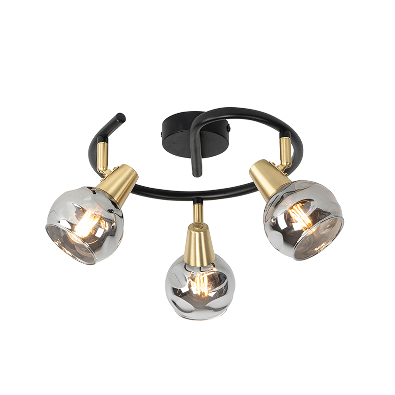 Black Ceiling Light 44.5 cm with Smoke Glass 3-Light - Vidro
