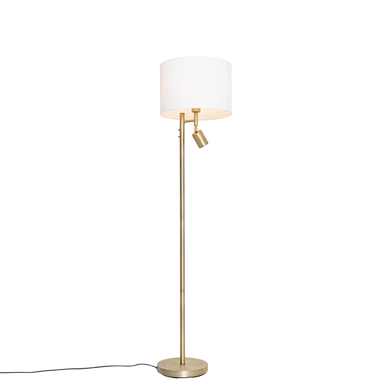 Bronze Floor Lamp with White Lampshade and Reading Light - Jelena