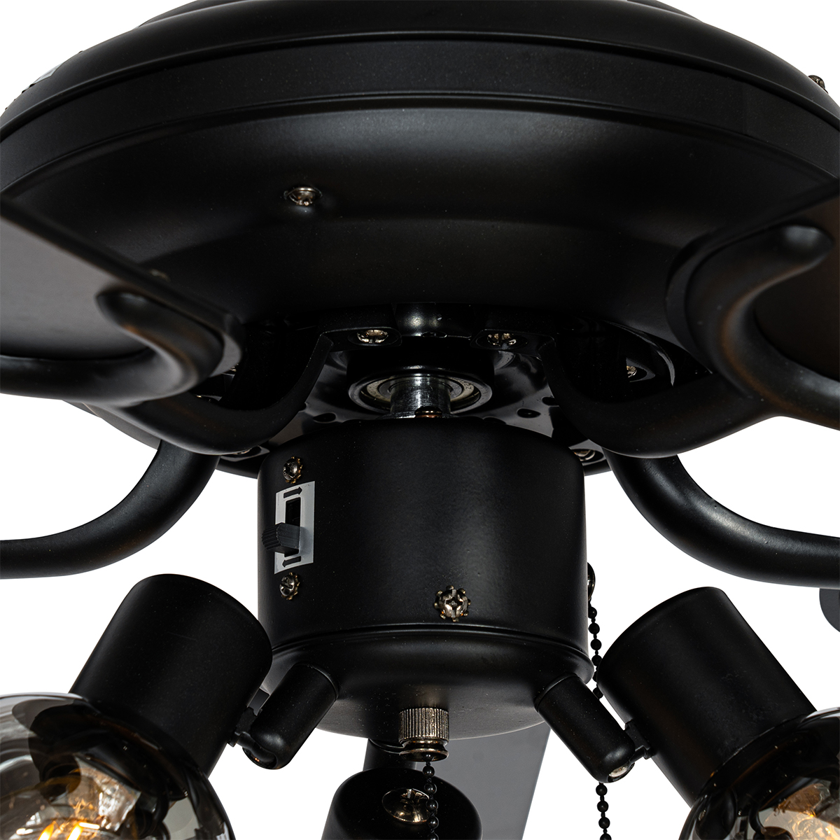 Ceiling Fan Black with Wood Print 107.5cm 3-Lights with Pull Switch - Mistral Vidro