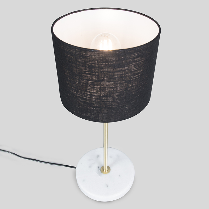 Brass table lamp with black shade 20 cm - Kaso