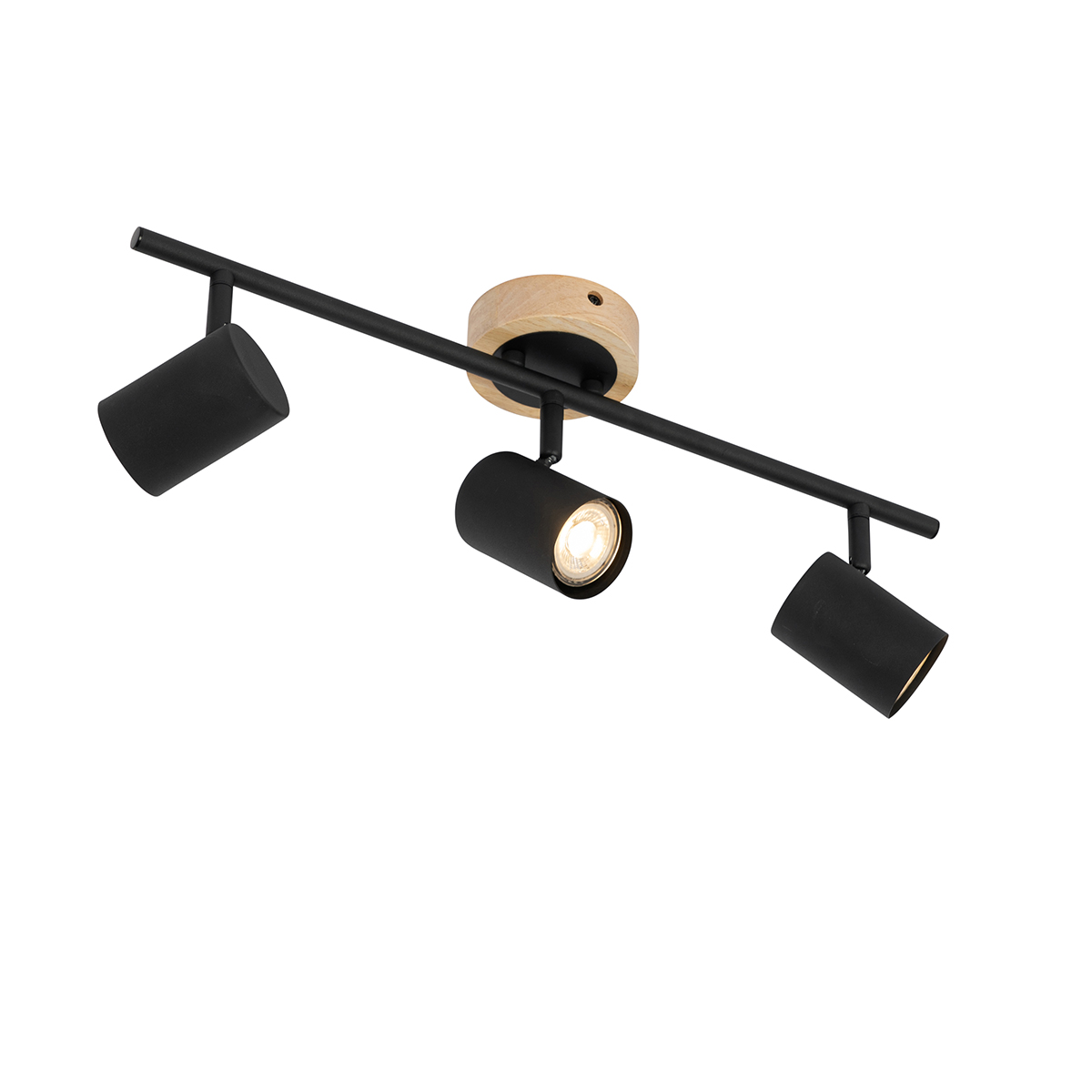 Faretto moderno nero con legno orientabile 3 luci - Jeana