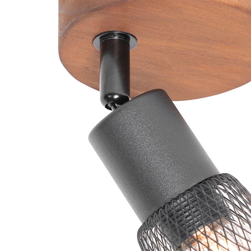 Foco industrial negro con madera - Kristina