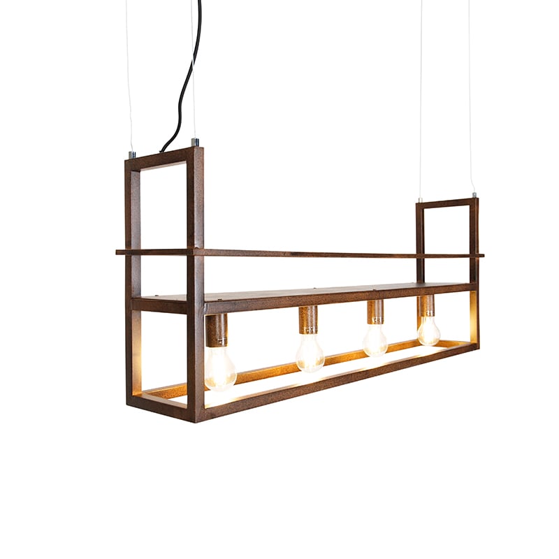 Lampada a sospensione industriale marrone ruggine con cremagliera a 4 luci - Cage Rack