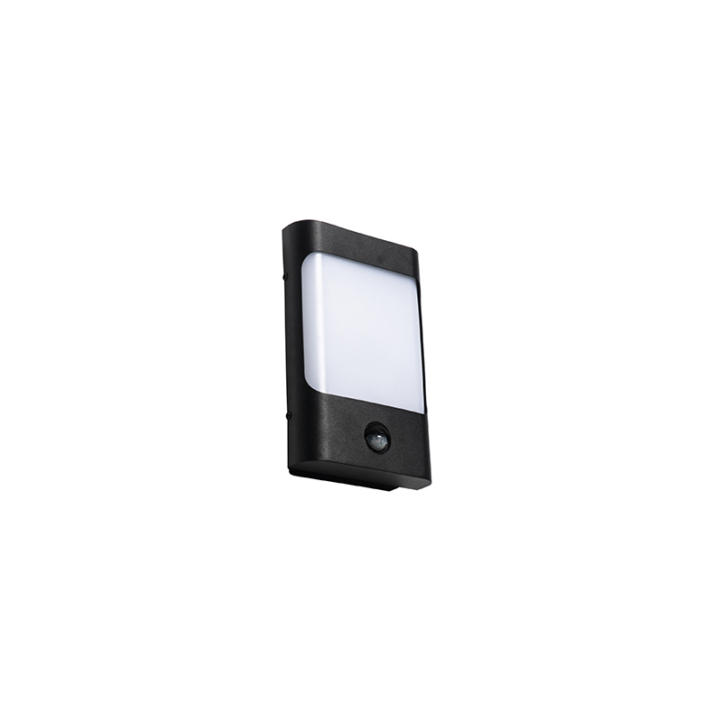 Aplique negro con LED IP44 con sensor de movimiento - Khuvan
