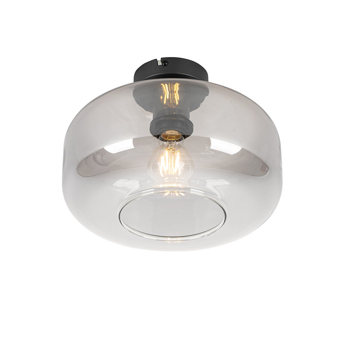 Art Deco Ceiling Light Black with Smoke Glass - Bizle