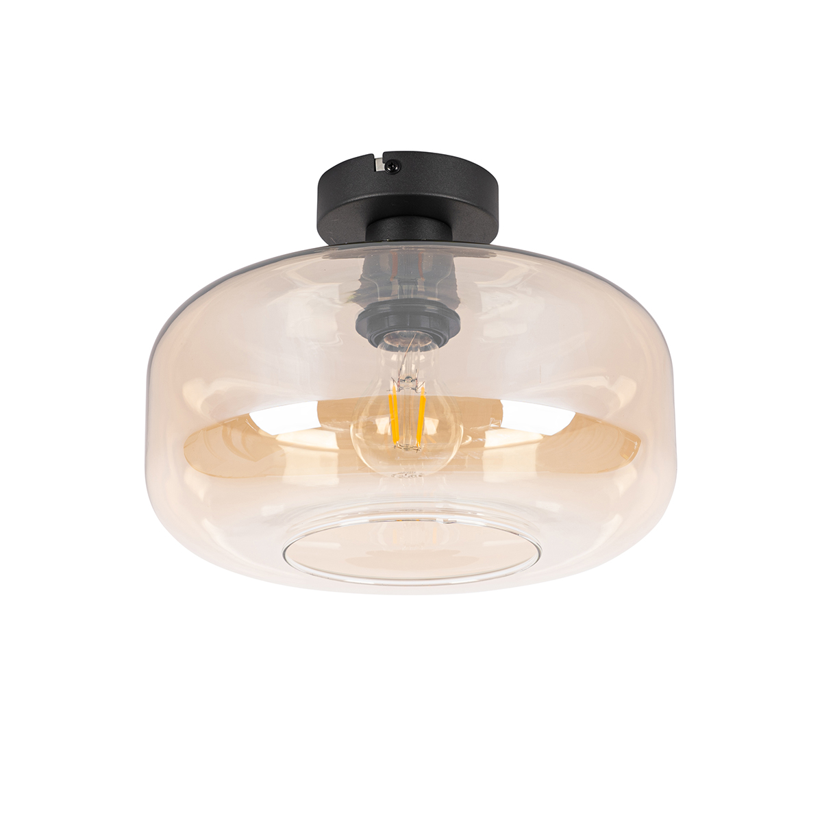 Art Deco Ceiling Light Black with Amber Glass - Bizle