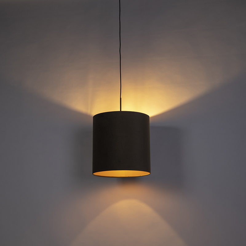 Pendant Light with Velour Shade Taupe with Gold 40 cm - Combi