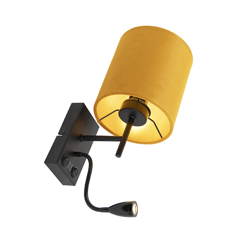 Wall Light Black with Velvet Yellow Shade - Stacca