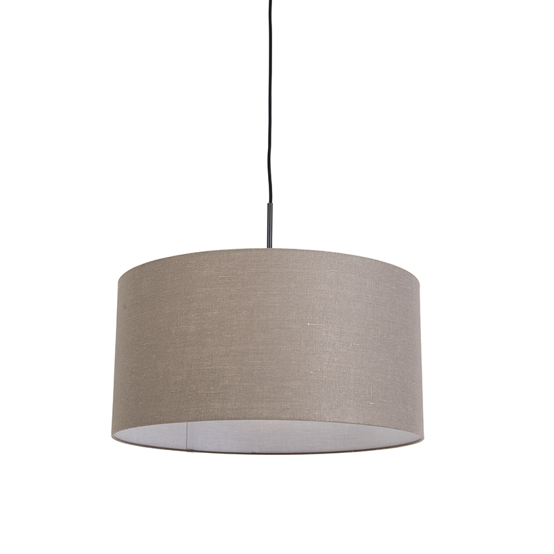 Ländliche Hängelampe schwarz mit braunem Schirm 50 cm - Combi 1