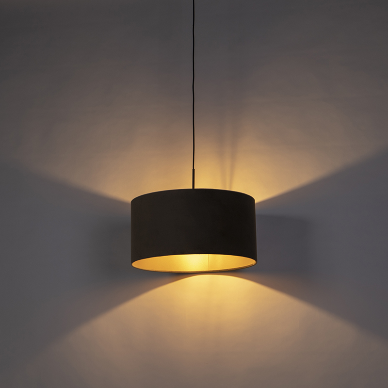 Pendant Light with Velvet Shade Taupe with Gold 50 cm - Combi
