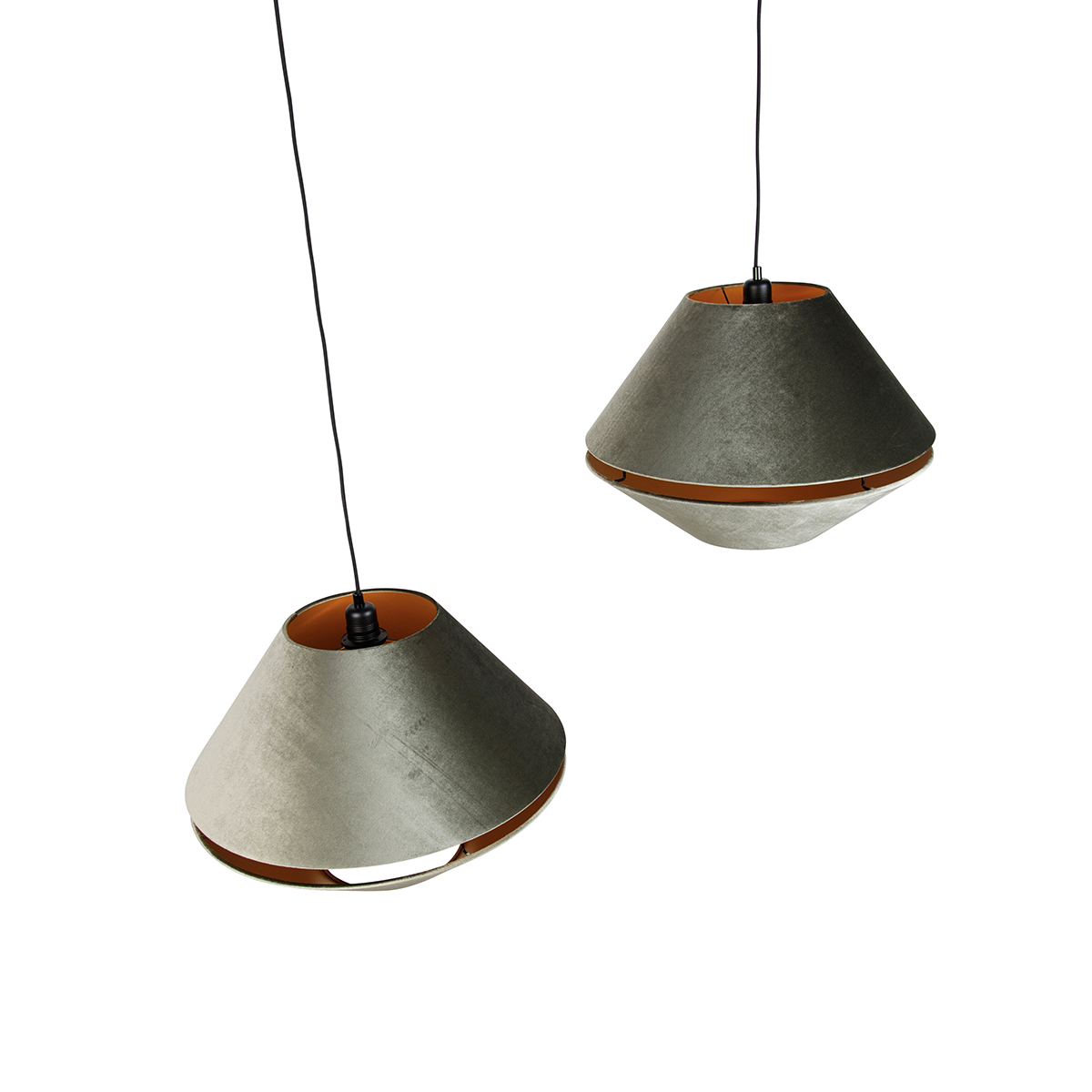 Lámpara colgante negra con doble pantalla de terciopelo verde con interior dorado 2-luces - Cava Luxe