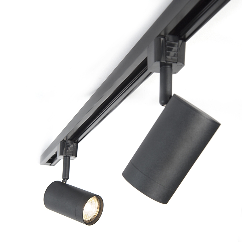 Sistema de riel moderno negro con 5 focos monofásico - Jeana