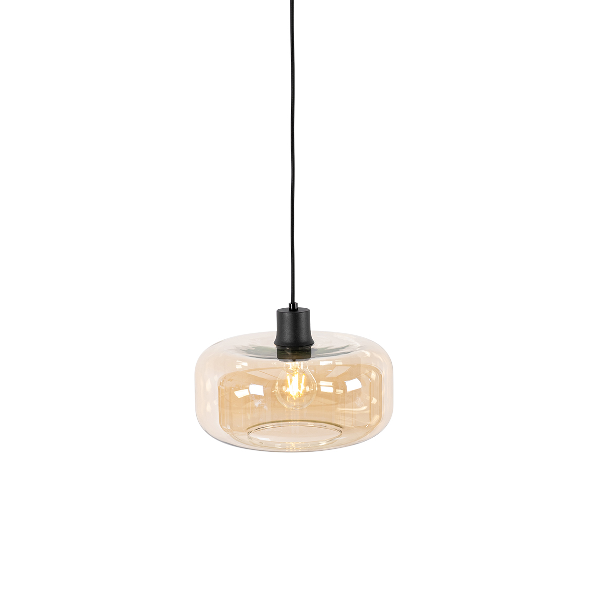Art Deco Pendant Light Black with Amber Glass - Bizle