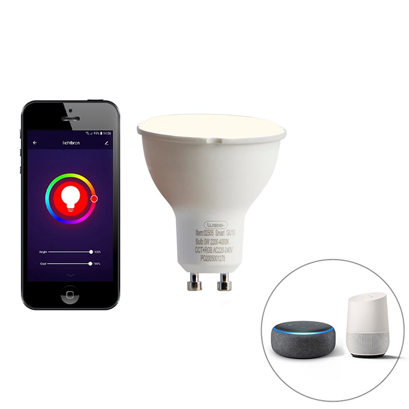 Spot intelligent noir inclinable avec 2 GU10 WiFi - Jeana