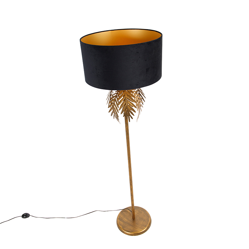 Lámpara de pie dorada 145 cm con pantalla de terciopelo negro 50 cm - Botanica