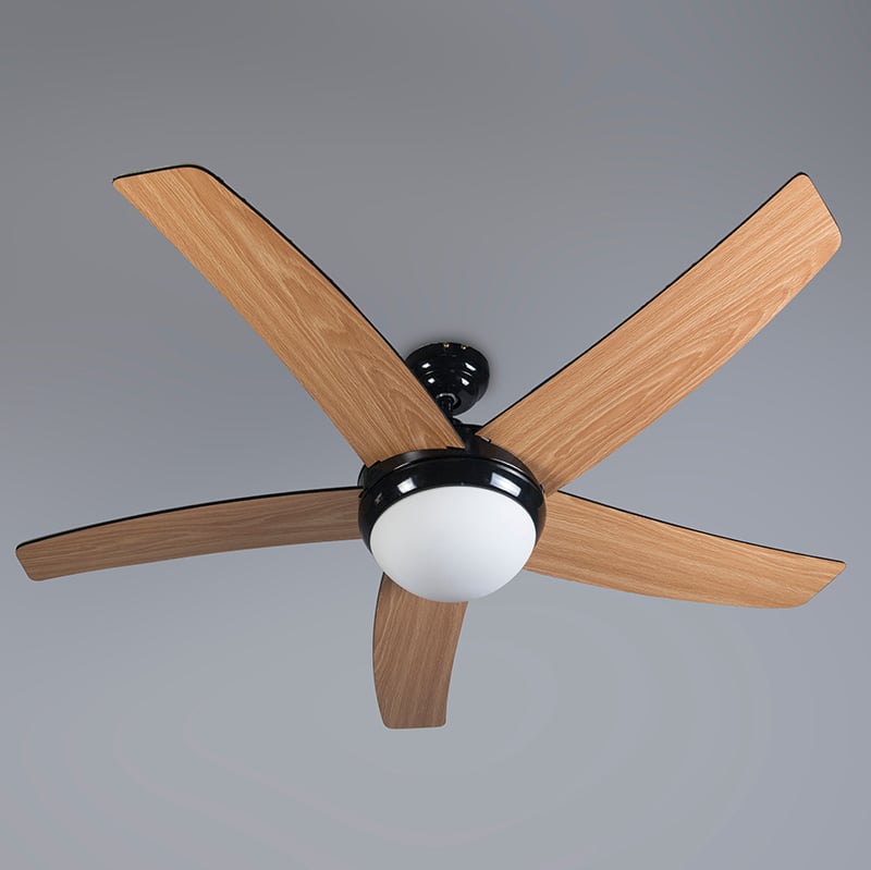Deckenventilator schwarz mit Holzprint 132cm mit Fernbedienung - Cool