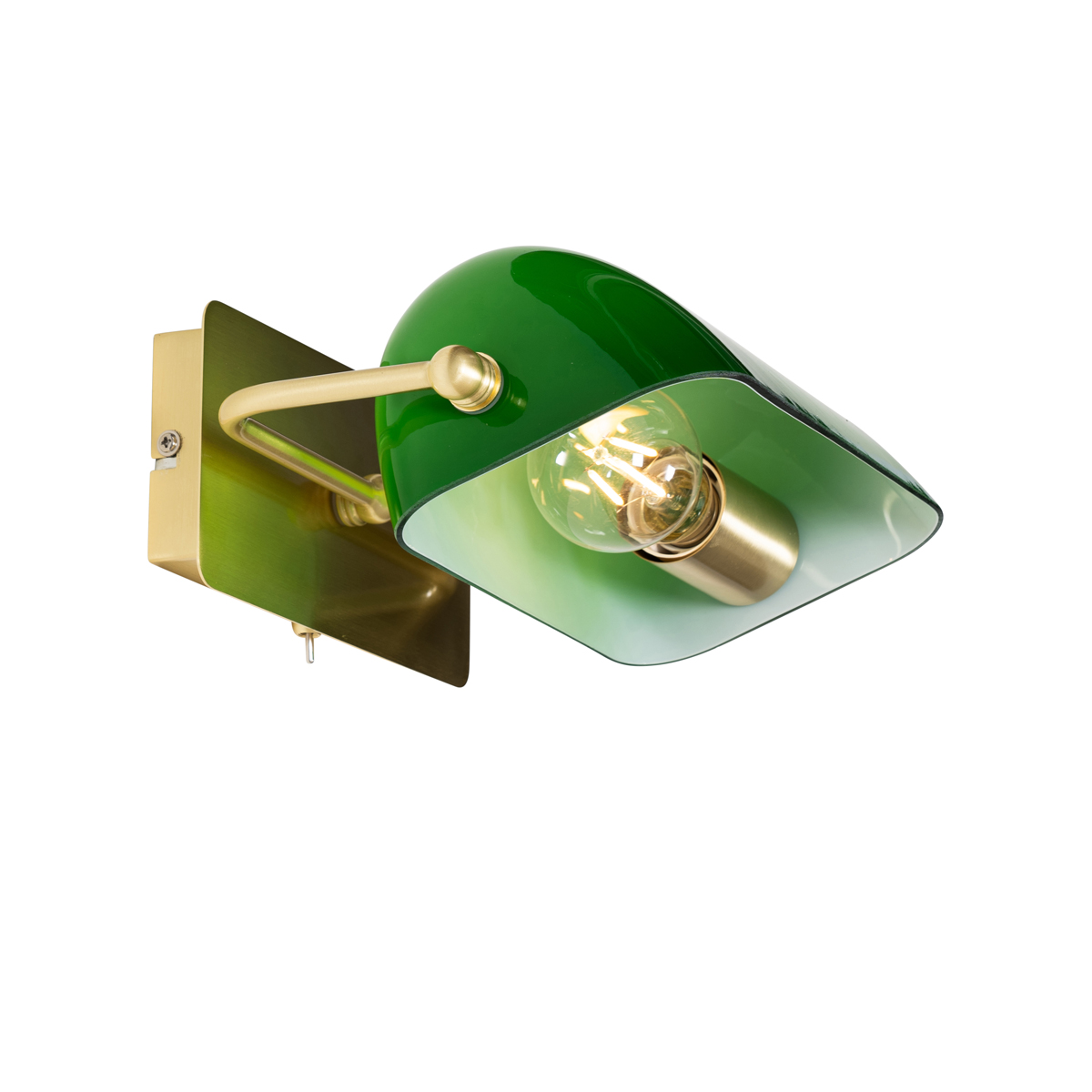Classic Notary Wall Light Brass with Green Glass - Banker