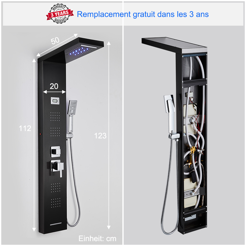 Douche Pluie 20.3 Cm Anti-calcaire Pommeau De Douche Effet Pluie En Acier Inoxydable 20,3 Cm - Bras Inclus - Débit 2,5 GPM - Confort Et Couverture Maximale Douche Large 20.3 Cm Acier Inox