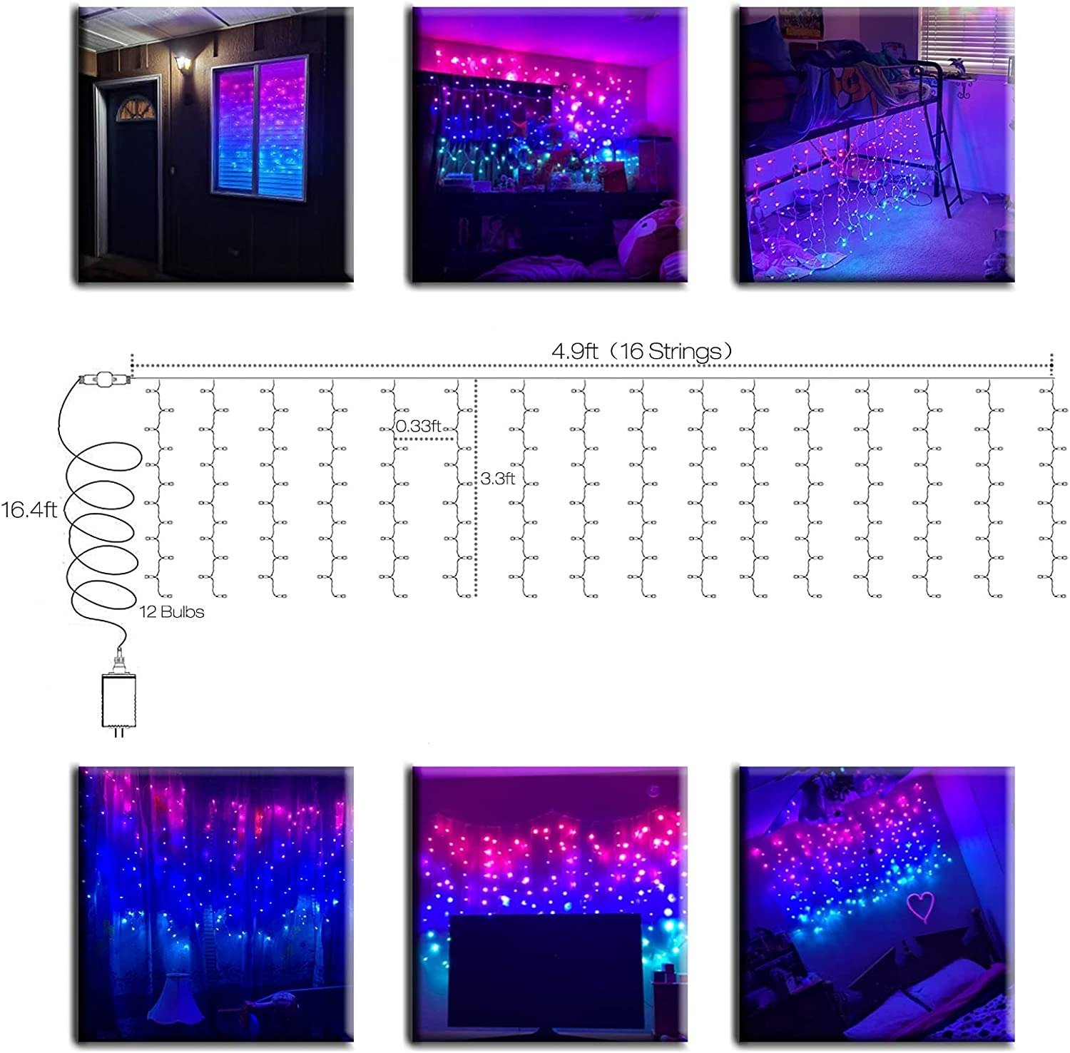 Rideau Lumineux à Brancher Intérieure, 1.5 X 1.0m LED Guirlande Lumineuse Rideau 192LEDs, 8 Modes D'Eclairage, Decoration De Fenêtre, Chambre, Noël, Mariage (Etanche IP44) - ST0019 -Lemax Decor Magasin