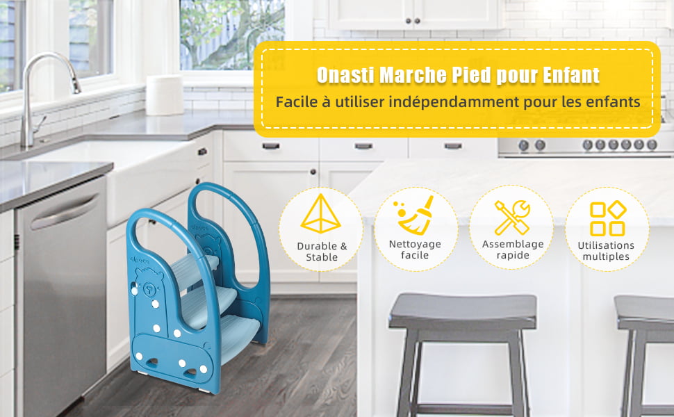 Marche Pied Pour Enfant 3 Marches Antidérapant, Rehausseur Stable, Tabouret Bébé Multifonction Avec Poignées, Parfait Pour Apprentissage De La Propreté, Cusine, Salle De Bain, Gris Rose -ATMOSPHERA || Songmics Soldes Boutique