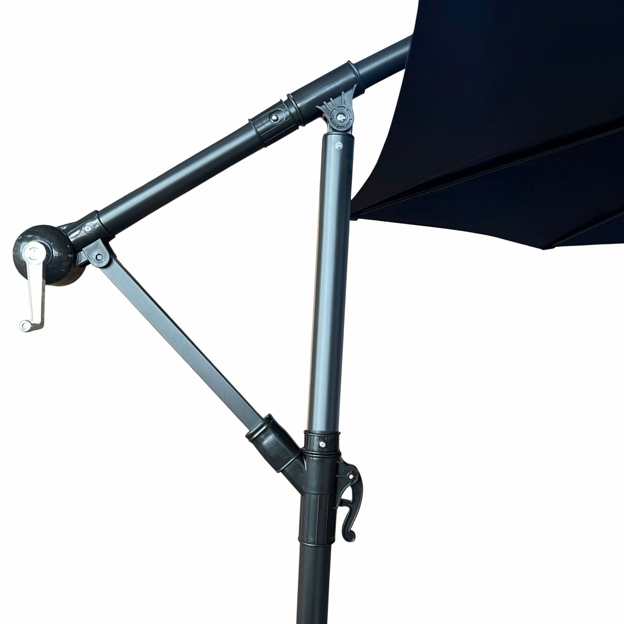 Raumhirsch Parasol déporté 300x300 cm acier / polyester Avec manivelle Protection UV bleu – dimensions et vue complémentaire