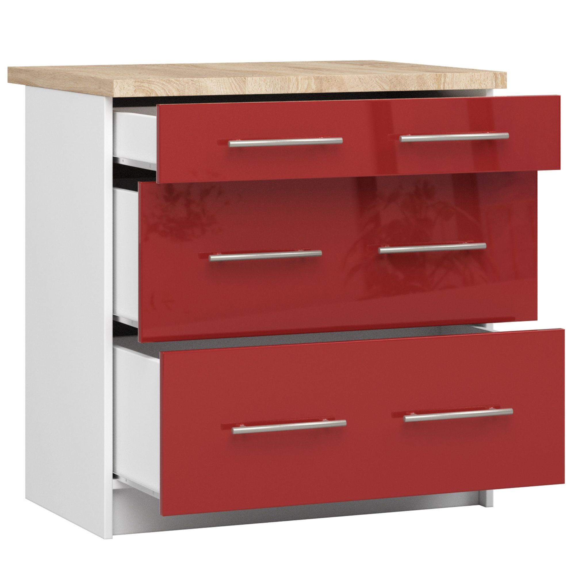 Raumhirsch Küchenunterschrank mit Schubladen 60 cm Hochglanz mit Arbeitsplatte Soft-Close 3 Schubladen Kollektion OLIWIA Detailansicht 2