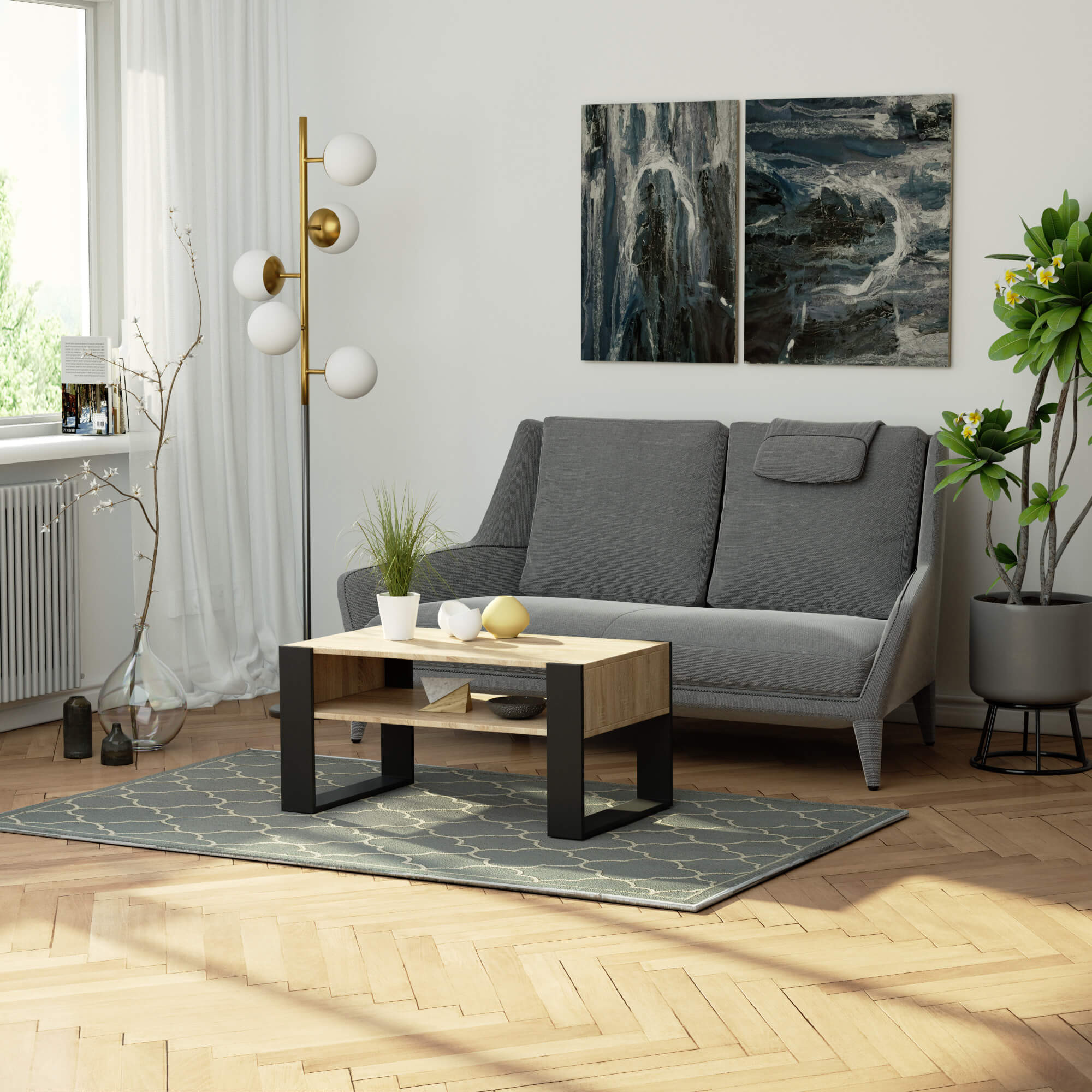 Raumhirsch Table basse 45x92x53 cm Avec rangement chêne Sonoma / noir – détail 1