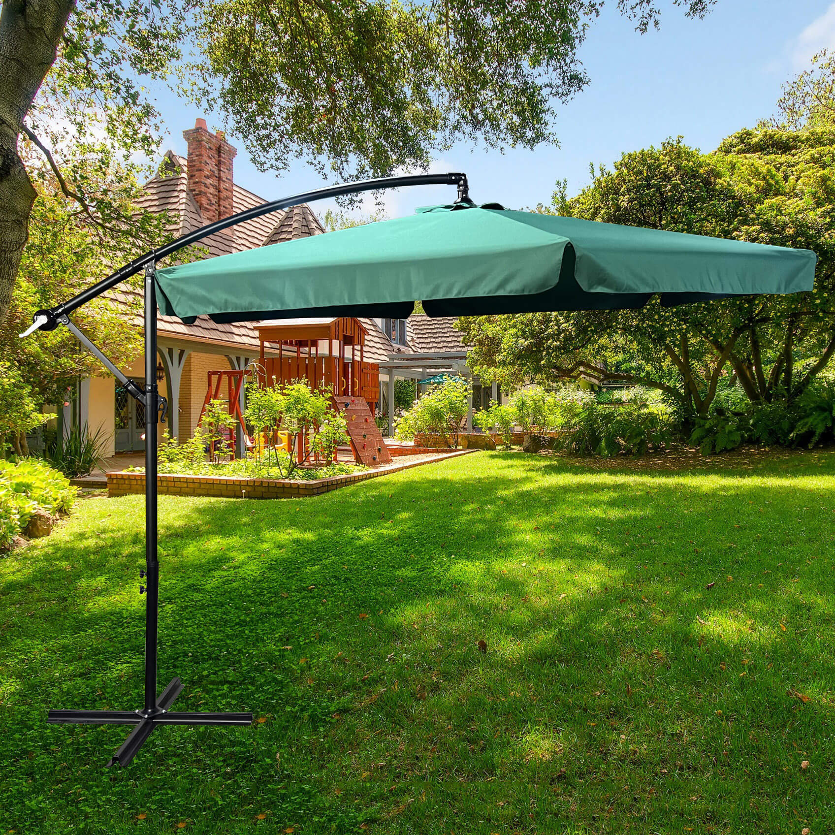 Raumhirsch Parasol déporté 300x300 cm acier / polyester Avec manivelle Protection UV vert – détail 1