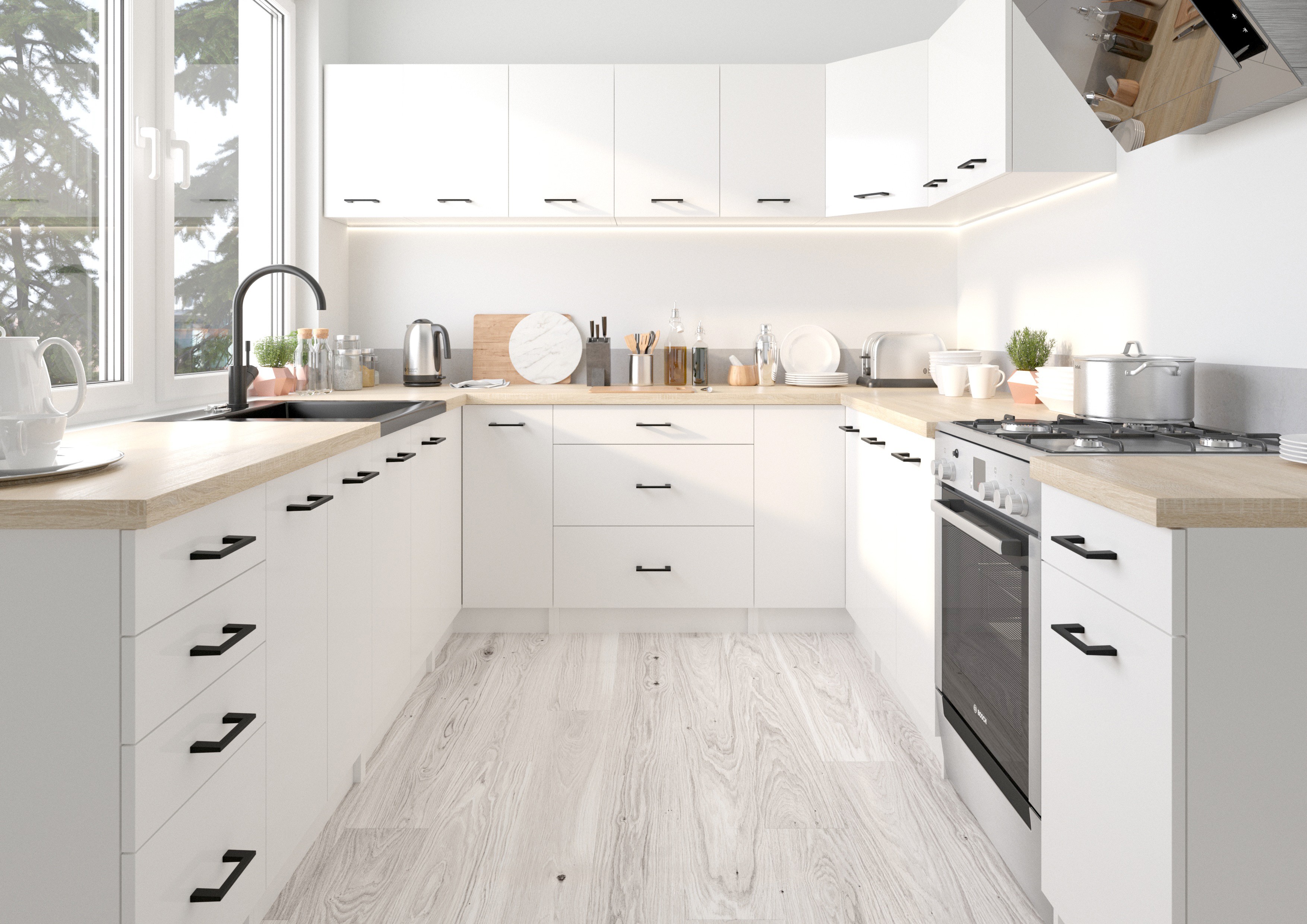 Raumhirsch Küchenmöbel-Set 240 cm matt mit Arbeitsplatte 1 Schublade Kollektion OLIWIA Maße und technische Details