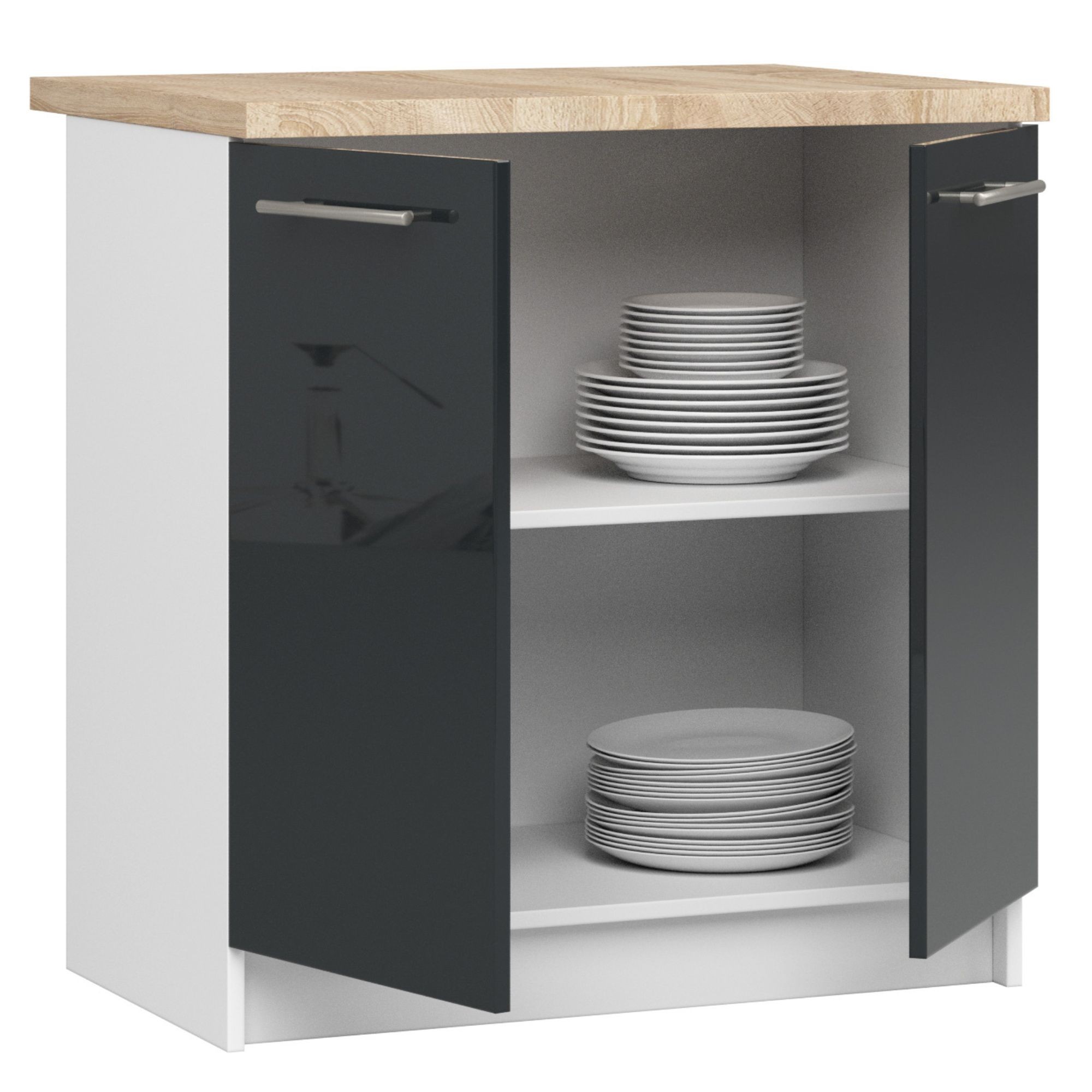 Raumhirsch Küchenunterschrank 60 cm Graphit / Weiß / Hochglanz mit Arbeitsplatte 2 Türen Kollektion OLIWIA Detailansicht 2