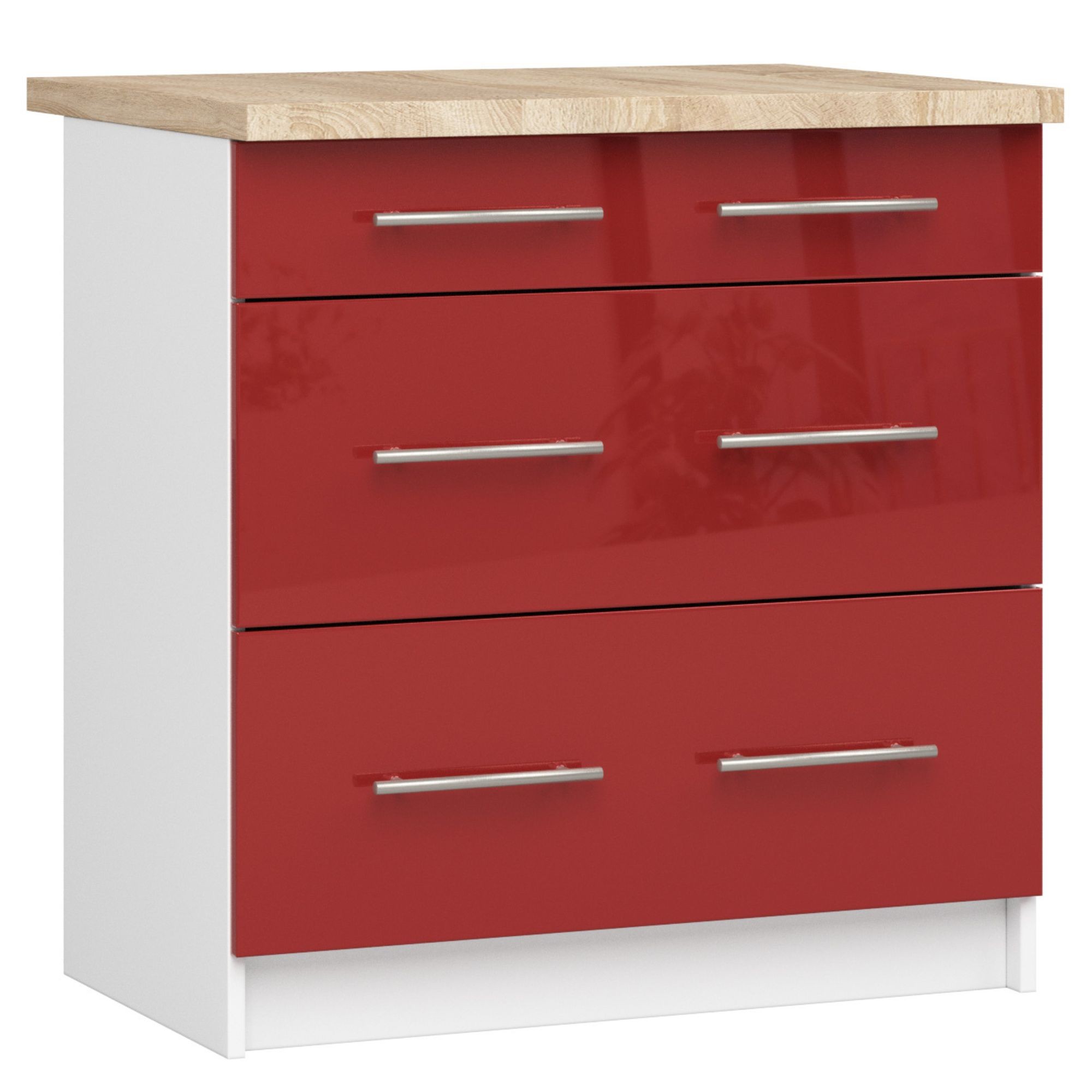 Raumhirsch Küchenunterschrank mit Schubladen 60 cm Hochglanz mit Arbeitsplatte Soft-Close 3 Schubladen Kollektion OLIWIA Hauptansicht