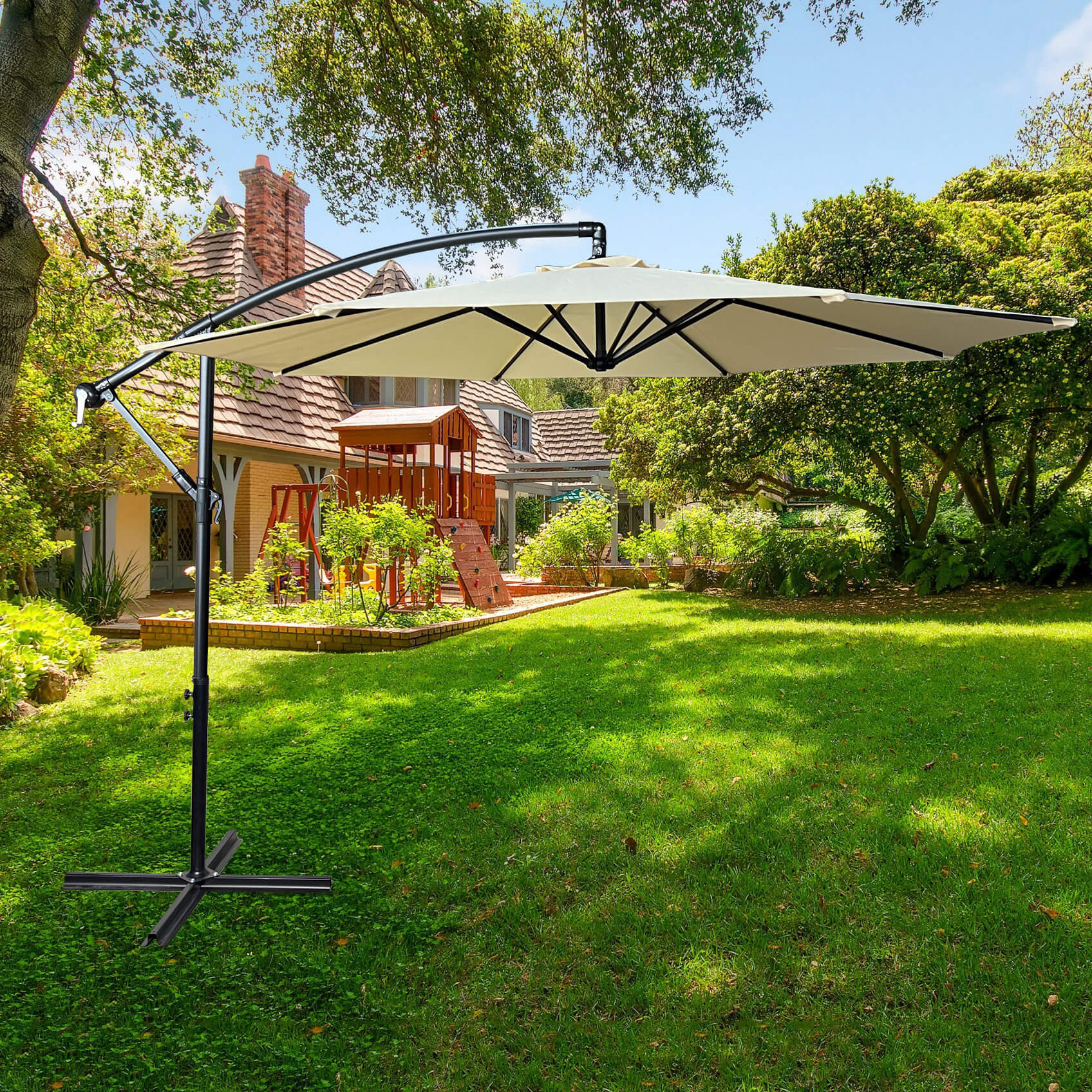Raumhirsch Parasol déporté 300x300 cm acier / polyester Avec manivelle Protection UV beige – détail 1