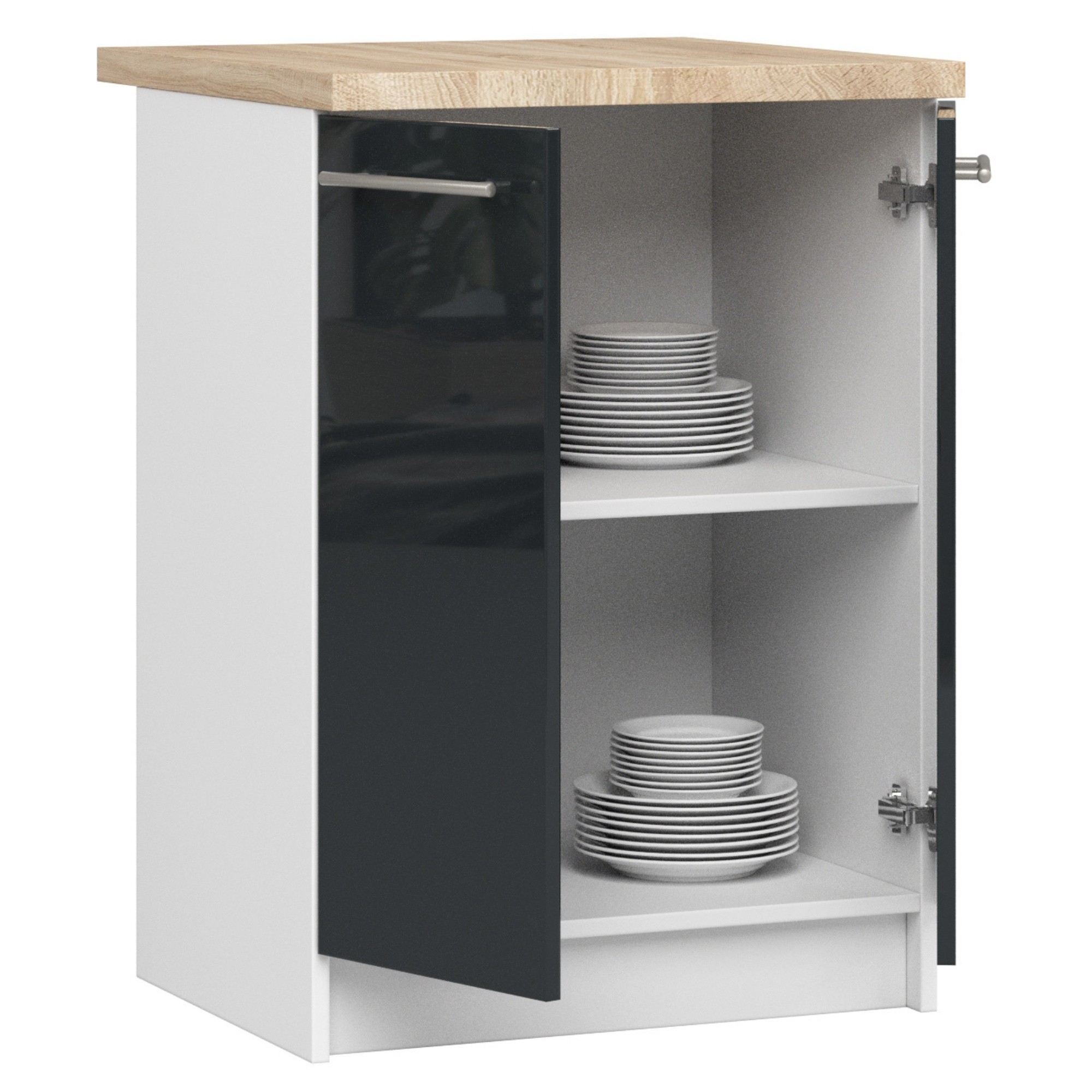 Raumhirsch Küchenunterschrank 60 cm Graphit / Weiß / Hochglanz mit Arbeitsplatte 2 Türen Kollektion OLIWIA Detailansicht 2