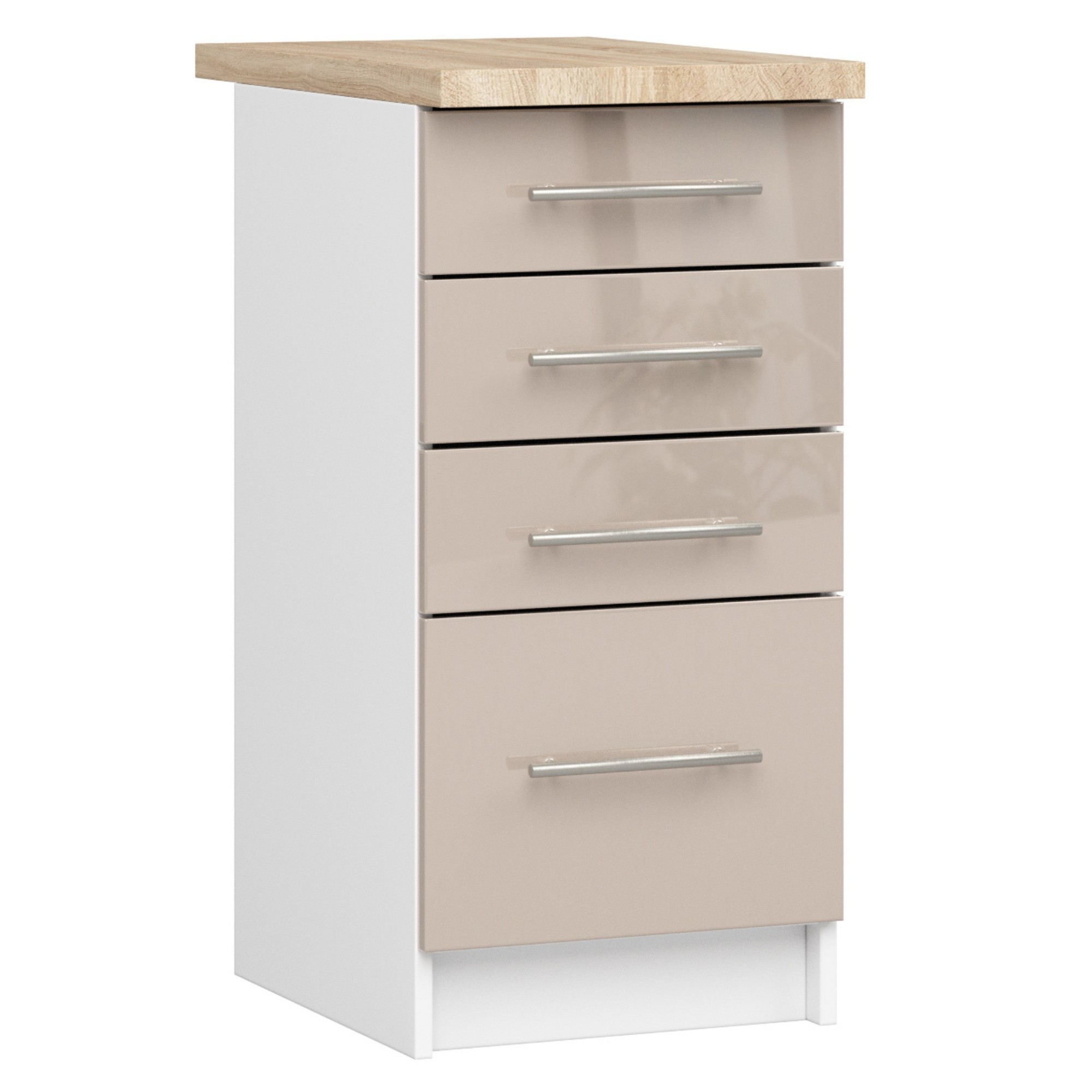 Raumhirsch Küchenunterschrank mit Schubladen 40 cm Hochglanz mit Arbeitsplatte 4 Schubladen Kollektion OLIWIA Hauptansicht