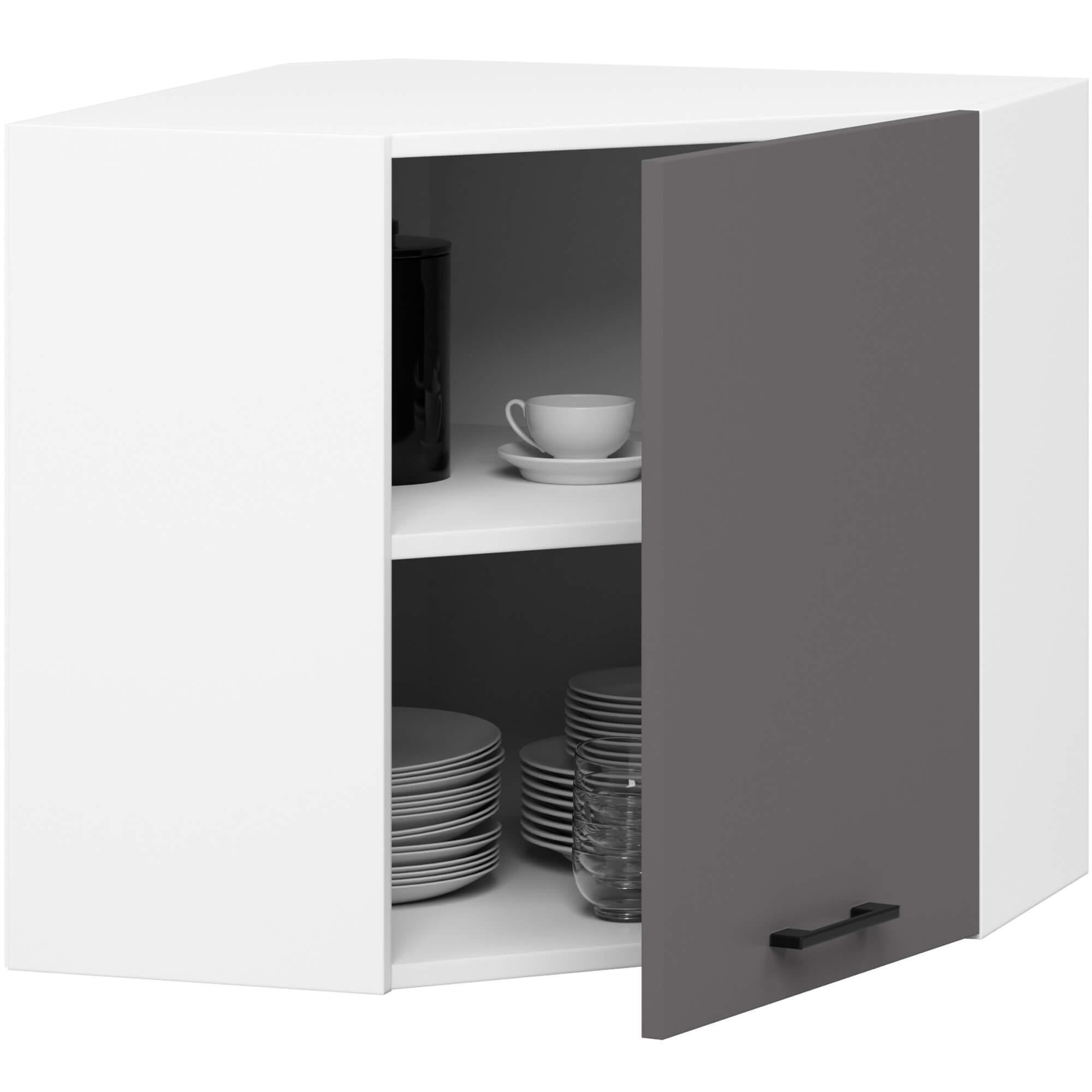 Raumhirsch Eck-Küchenhängeschrank 60 cm Schwarz / Weiß / matt hängend 1 Tür Kollektion OLIWIA Detailansicht 1