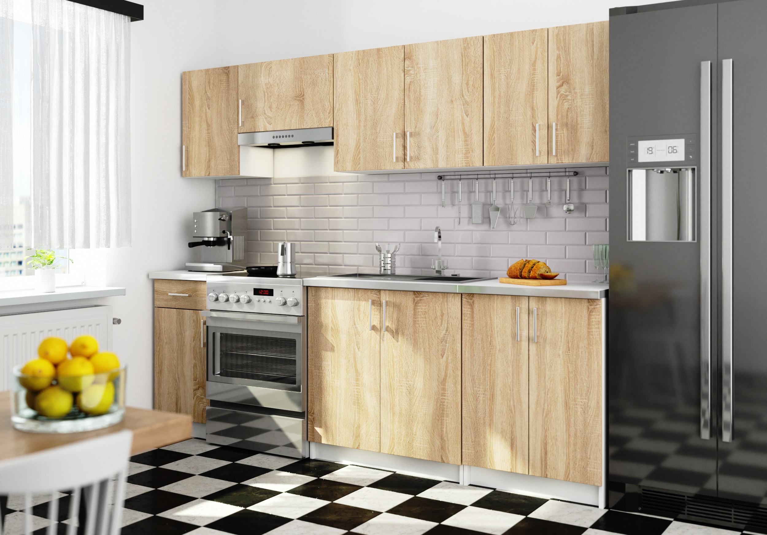 Raumhirsch Küchenmöbel-Set 240 cm Eiche Sonoma matt mit Arbeitsplatte Kollektion LIMA Maße und technische Details
