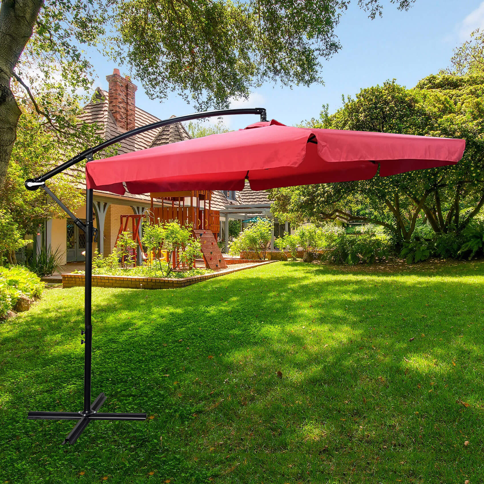Raumhirsch Parasol déporté 300x300 cm acier / polyester Avec manivelle Protection UV rouge – détail 1