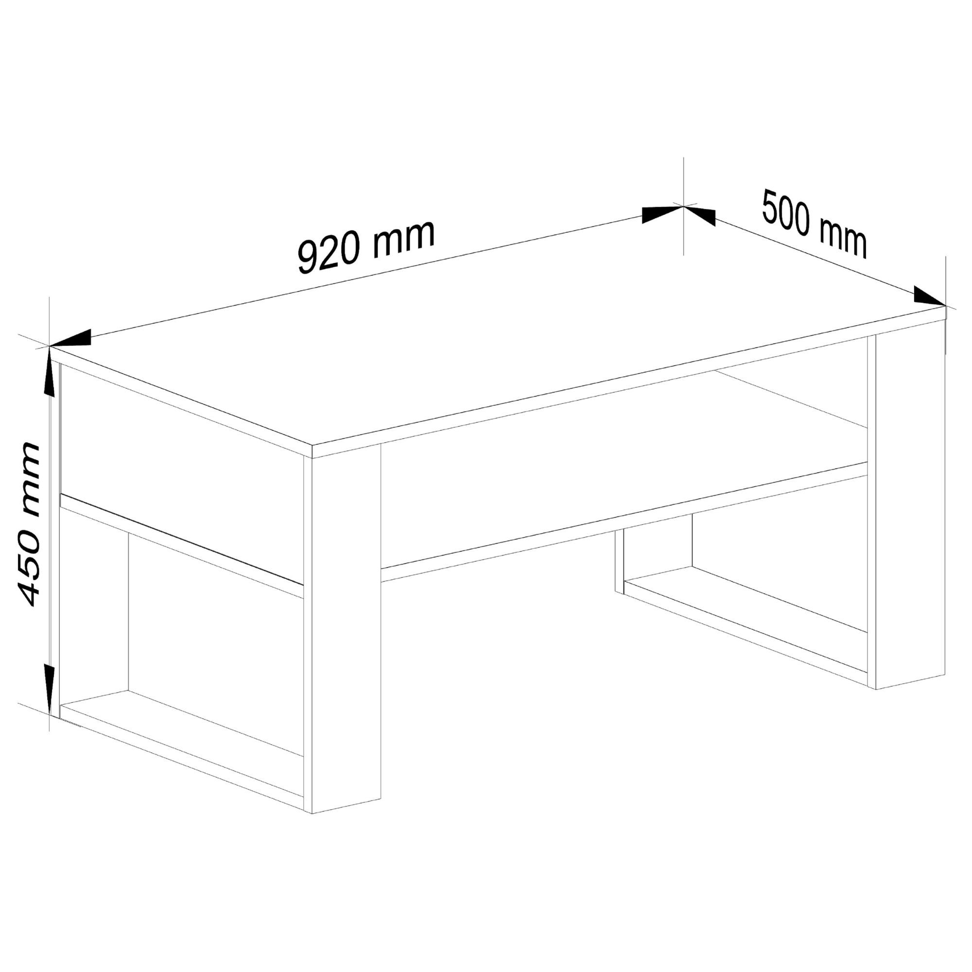 Raumhirsch Table basse 45x92x50 cm Avec rangement chêne Artisan / noir – vue complémentaire