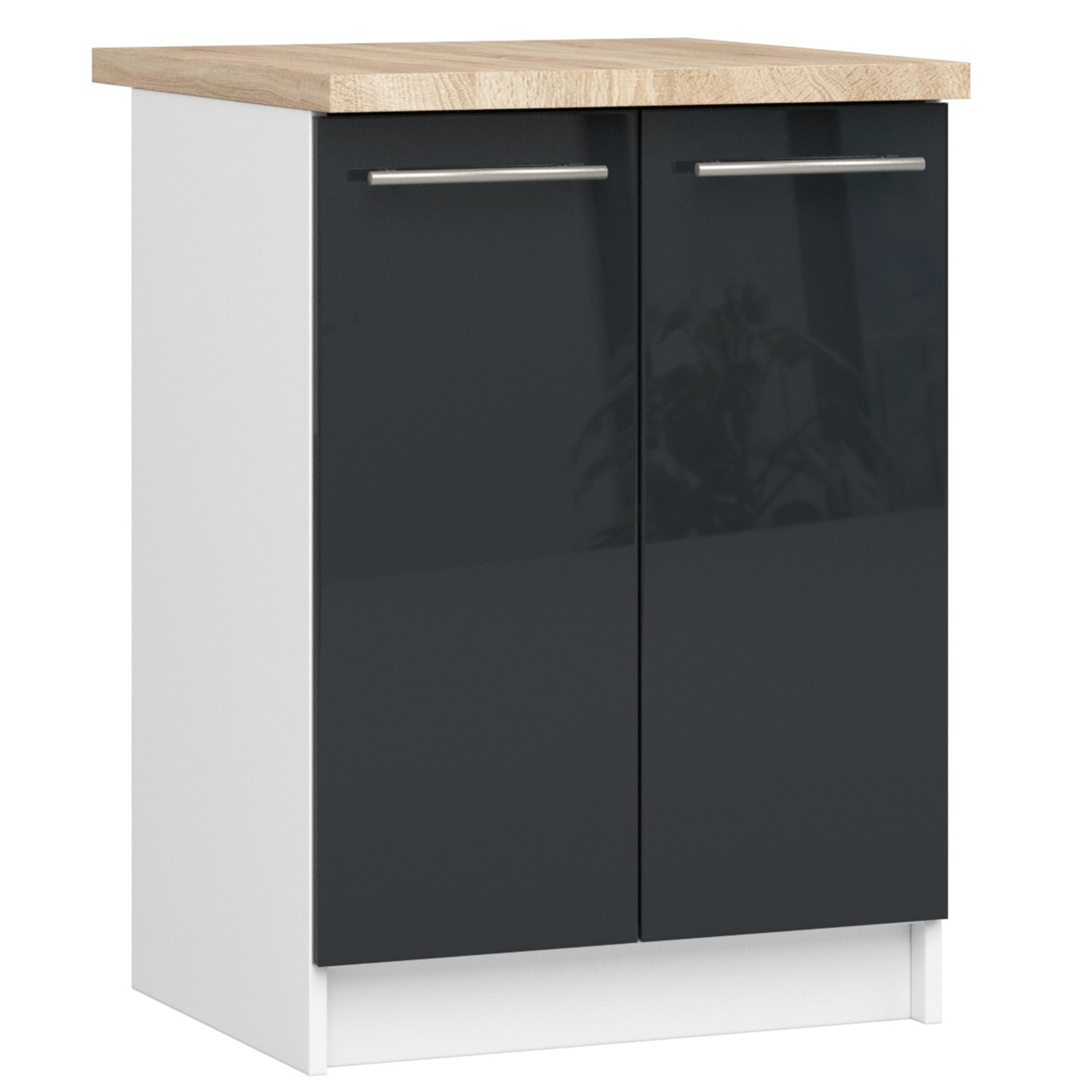 Raumhirsch Küchenunterschrank 60 cm Graphit / Weiß / Hochglanz mit Arbeitsplatte 2 Türen Kollektion OLIWIA Hauptansicht