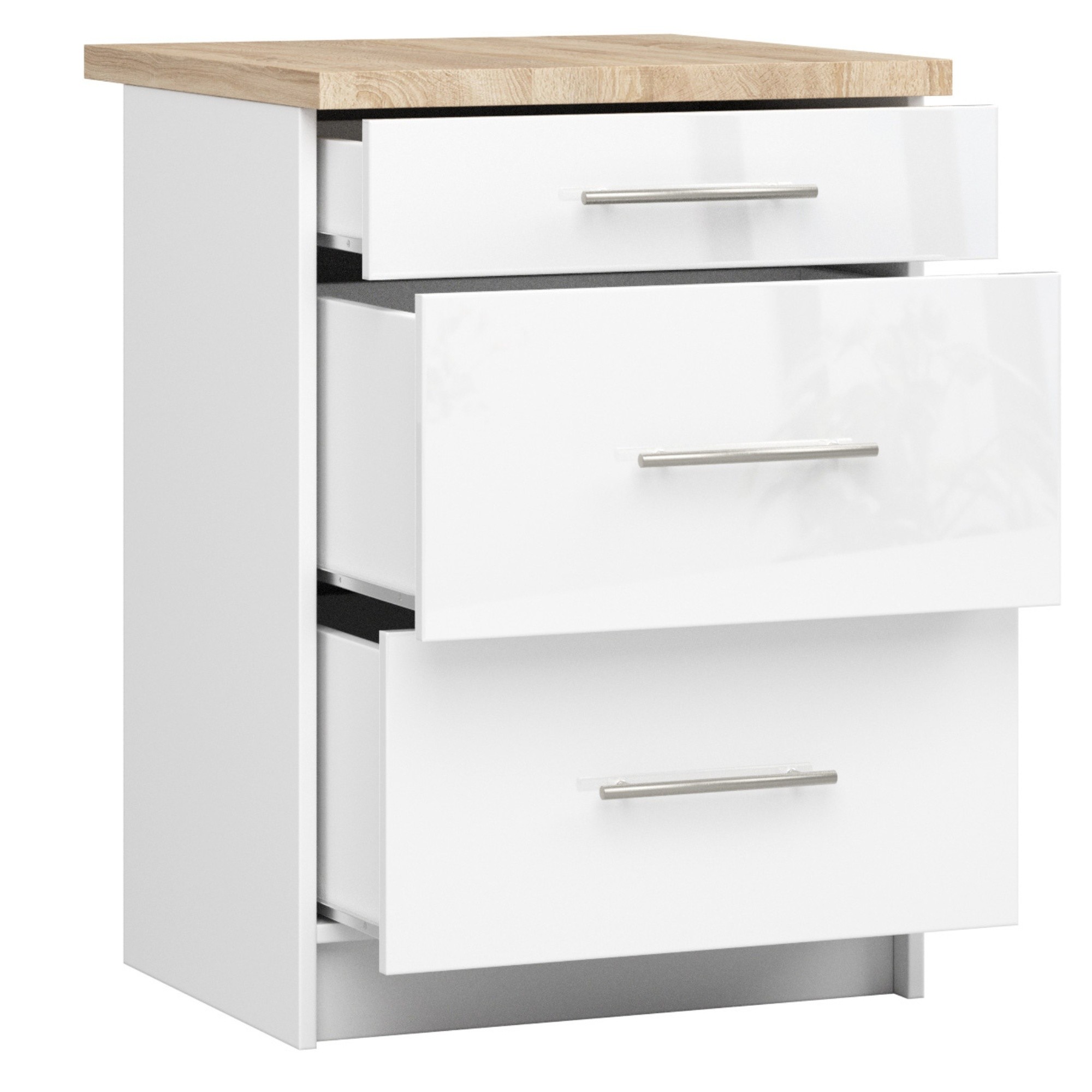 Raumhirsch – Küchenunterschrank mit Schubladen – 60 cm – Graphit / Weiß / Hochglanz – mit Arbeitsplatte – Soft-Close – 3 Schubladen – Kollektion OLIWIA – Detailansicht 2