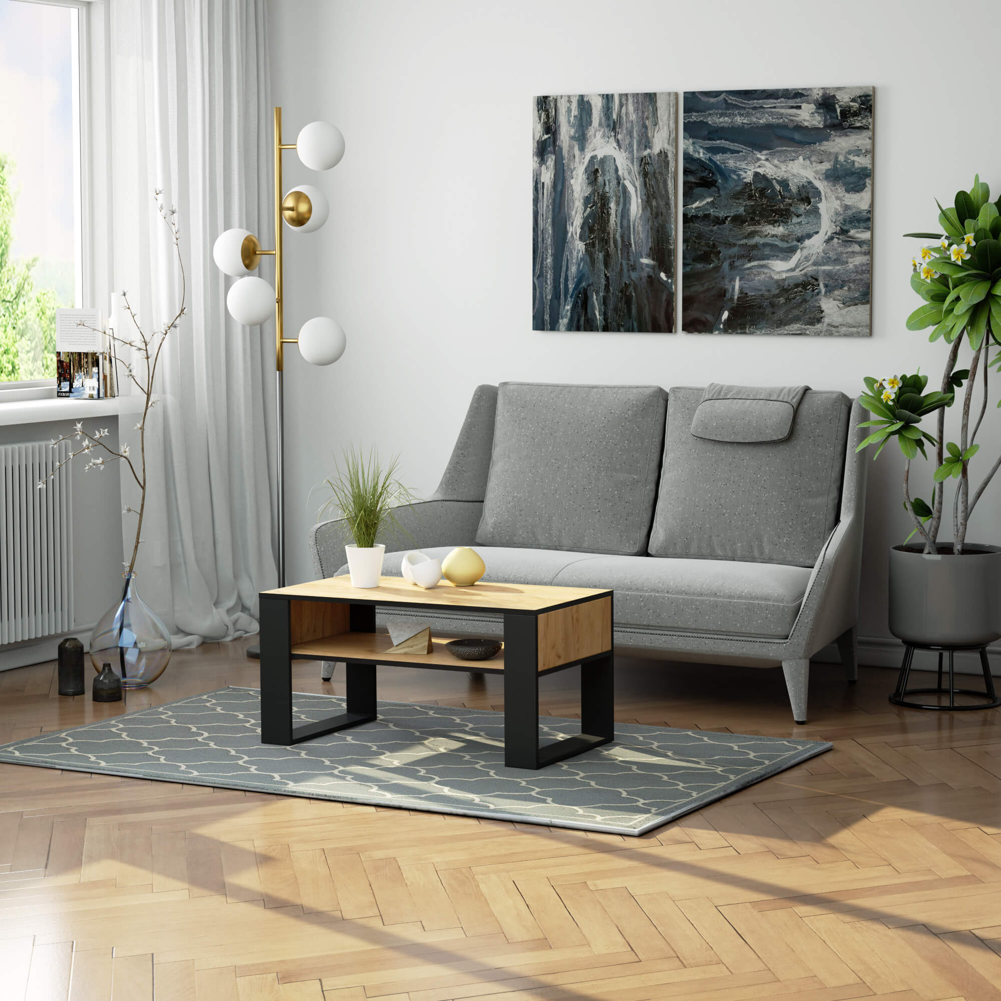 Raumhirsch Table basse 45x92x50 cm Avec rangement chêne craft / noir – détail 1